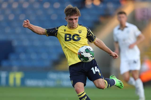 OXFORD, ENGLAND - AUGUST 09: Lewis Bate of Oxford United  during the Carabao Cup First Round match between Oxford United and Swansea City at Kassam Stadium on August 09, 2022 in Oxford, England. (Photo by Catherine Ivill/Getty Images)