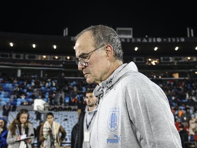 Marcelo Bielsa head coach of Uruguay looks on during an international friendly match between Uruguay and Nicaragua at Centenario Stadium on June 14, 2023 in Montevideo, Uruguay. (Photo by Ernesto Ryan/Getty Images)