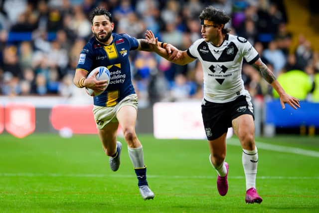 Jack Bird, seen in action for Leeds Rhinos' against Hull FC two weeks ago, will miss Friday's Super League semi-final showdown with Warrington Wolves because of a hamstring injury. Picture by Allan McKenzie/SWpix.com.