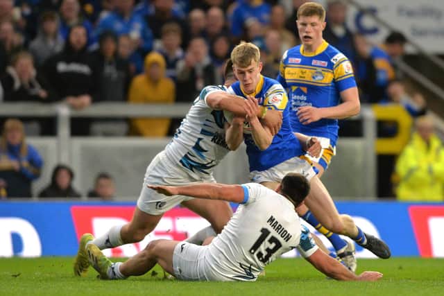 Max Simpson on the ball in Rhinos' home win over Toulouse last April. Picture by Bruce Rollinson.