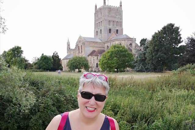 Karen at Tewkesbury Abbey