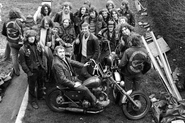 Ernie Angel of Wombwell with his group of "Hell's Angels". Pictured in January 1972.