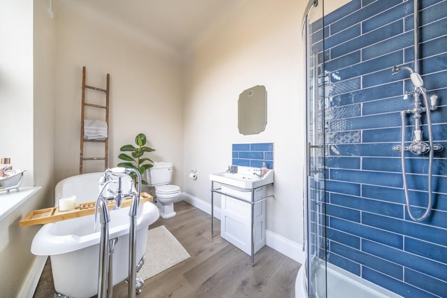 The house bathroom has been remodelled to exacting standards and boasts, a four piece suite with corner shower, roll-top freestanding bath, low flush WC and a hand washbasin enjoying feature tiling to match the shower area.
