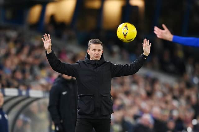 LEEDS, ENGLAND - JANUARY 18: Jesse Marsch, Manager of Leeds United, reacts during the Emirates FA Cup Third Round Replay match between Leeds United and Cardiff City at Elland Road on January 18, 2023 in Leeds, England. (Photo by Michael Regan/Getty Images)