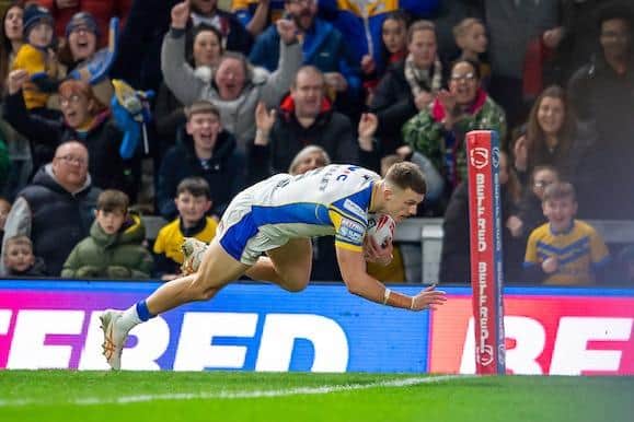 Leeds Rhinos winger Ash Handley, seen scoring against Salford last month, has backed the RFL's Respect campaign. Picture by Allan McKenzie/SWpix.com.