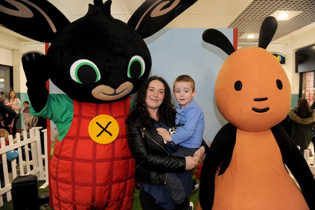 Danielle Reed and her son Jack Rhodes,  four, of Chapel Allerton meet Bing and Flop