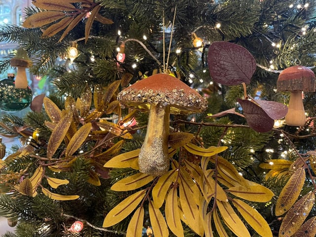 Some of the baubles and decorations at Cox & Cox - including a mushroom ornament that is currently sold out.