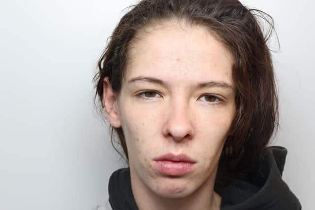 Crack cocaine addict Sonya Beaumont pushed staff and made them fear for their safety as customers were left "shocked and frightened," Leeds Crown Court heard.