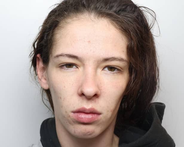 Crack cocaine addict Sonya Beaumont pushed staff and made them fear for their safety as customers were left "shocked and frightened," Leeds Crown Court heard.