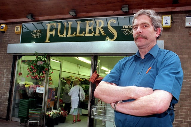Bob Hodgson of Fullers greengrocers at the Holt Park Shopping Centre was complaining about the Asda store nearby who were stopping him selling plant and flowers outside his shop. Pictured in Jun e 1998.