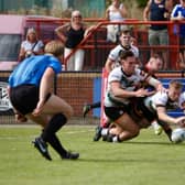 Myles Harrop scores for Hunslet in last week's win at Dewsbury Rams. Picture by Nathan Robinson/Apertunes/Hunslet RLFC.