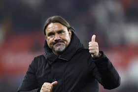 Leeds United manager Daniel Farke gives a thumb up to the fans following the Sky Bet Championship match at the bet365 Stadium, Stoke-on-Trent. Picture date: Wednesday October 25, 2023. PA Photo. See PA story SOCCER Stoke. Photo credit should read: Nigel French/PA Wire.