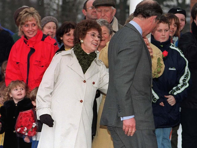 Bridlington's Valerie Rowell ran up to the Prince of Wales and handed him a single red rose before kissing him during his visit to town's hospital in February 1999.