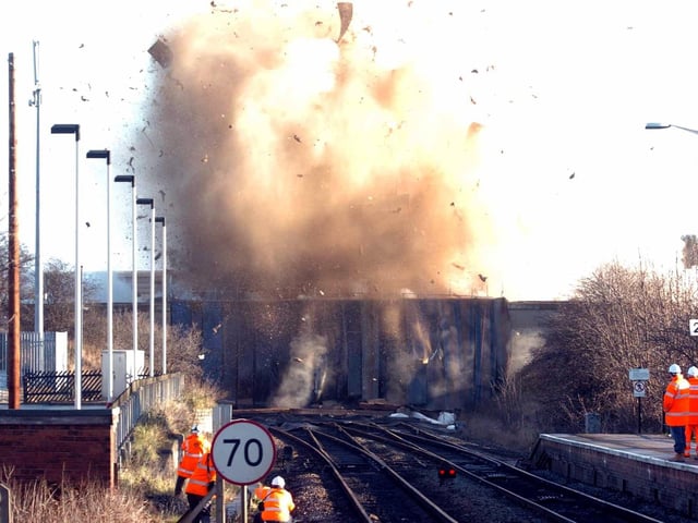 December 2005 and a bridge was blown up as part of a controlled explosion at Micklefield railway station.