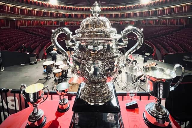 The famous Challenge Trophy awarded to the winners of the Championship Final at the Royal Albert Hall