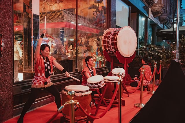 Revellers were greeted on arrival by Taiko drummers and contemporary dancers, with a live DJ, percussionist and roaming saxophonist inside