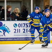WINNING COMBO: Matt Barron (right) scored four goals and fellow Canadian Noah McMullin an exquisite game-winning goal in a 9-6 win at home to Romford Raiders on Friday night. Picture: ben Gordon/Knights Media.