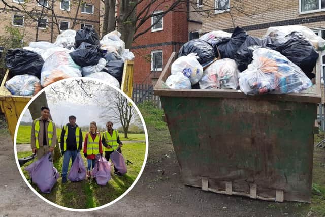 Volunteers from the University of Leeds and Leeds Beckett helped with the clean-up of Woodhouse Moor after council staff had filled two skips with litter.
