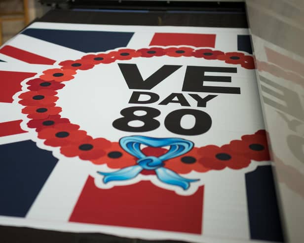 Flags are made at the JW Plant Flag Company ahead of the VE Day 80th anniversary on March 18, 2025 in Leeds.