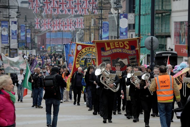 A brass band was out on Briggate supporting the march.