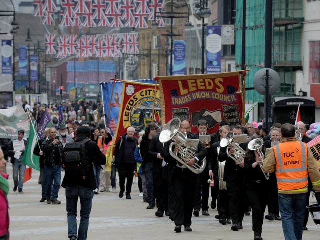 A brass band was out on Briggate supporting the march.