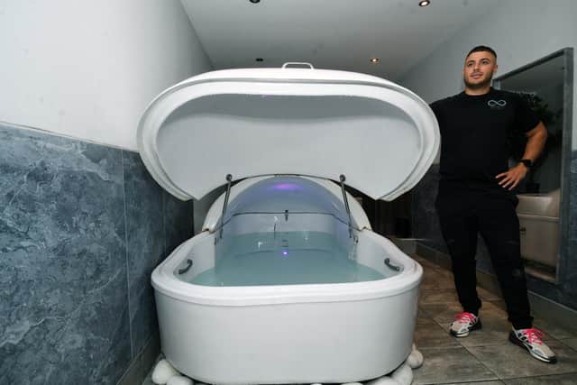 The flotation tanks are filled with highly-concentrated Epsom salt water heated to skin temperature (Photo: Jonathan Gawthorpe)