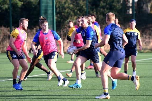 Cameron Smith on the ball during pre-season training with Rhinos. Picture by Simon Hulme.