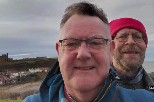 David Thomas, left, and husband Chris Badrick on a trip to Whitby earlier this year.