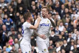 LEEDS, ENGLAND - APRIL 28:  Pontus Jansson and Gaetano Berardi of Leeds United show their frustration during the Sky Bet Championship match between Leeds United and Aston Villa at Elland Road on April 28, 2019 in Leeds, England. (Photo by George Wood/Getty Images)