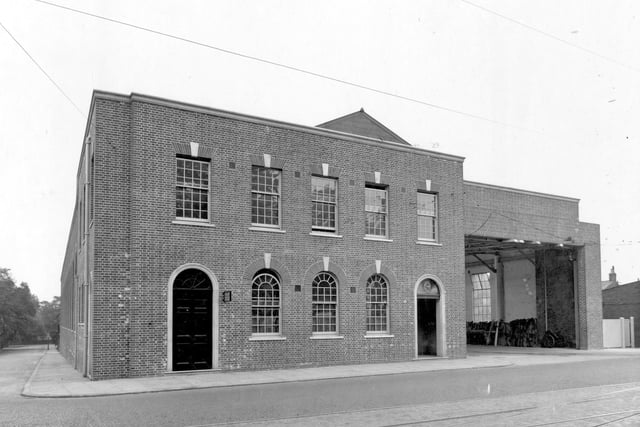 Headingley Tram Depot on Otley Road in July 1935.  A depot for trams had been built on this site in 1873, with stables for 124 horses. The land had been purchased from the Cardigan Estate. In 1935 it was extensively rebuilt and altered to accommodate 40 trams. The last trams in Leeds ran in 1959, the depot was then used by buses. It was again upgraded and enlarged in the late 1970s. By 1993 the site was sold for redevelopment. It is now a complex of retirement homes.