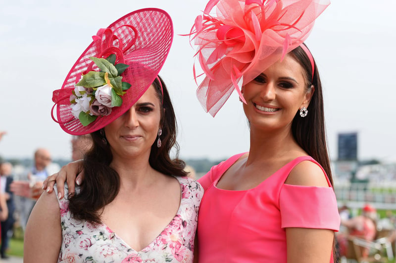 St Leger Festival, Ladies Day 2021. Lesley Tweedale and Alyssa Camplin, both of Doncaster