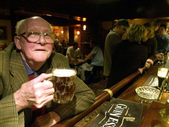 This is Arthur Jowett who had been a regular at the Thornhill Arms for the past 65 years. He is pictured in 2001.