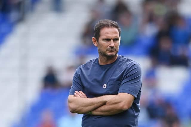 LIVERPOOL, ENGLAND - AUGUST 20: Frank Lampard, Manager of Everton looks on ahead of the Premier League match between Everton FC and Nottingham Forest at Goodison Park on August 20, 2022 in Liverpool, England. (Photo by Stu Forster/Getty Images)