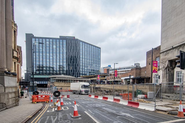 How Bishopgate Street looks today after months of preliminary work for the Leeds Station Sustainable Travel Gateway scheme.