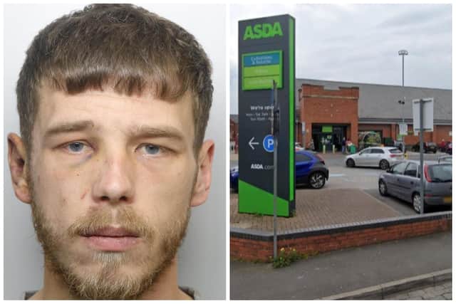 Hall-Hey stabbed the man during the brutal attack in the Asda car park. (pics by WYP / Google Maps)