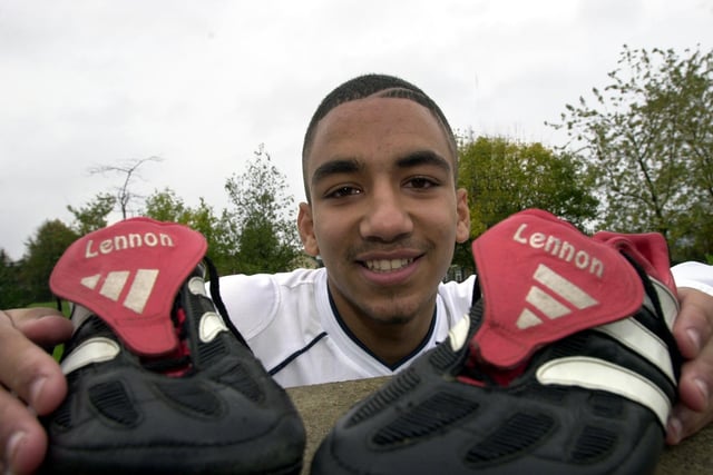 35-year-old former footballer Aaron Lennon posed for this picture when he was 14, having already signed a boot deal with Adidas and landed a place in the England under-16s squad.