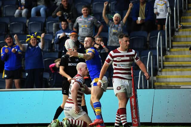 Rhinos can cause Catalans problems if they get the ball wide to players like Harry Newman.  Picture by Jonathan Gawthorpe.