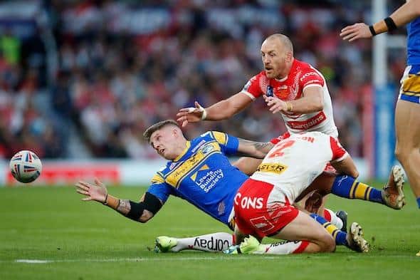 Liam Sutcliffe played his last competitive game for Rhinos at Old Trafford. Picture by Ed Sykes/SWpix.com.