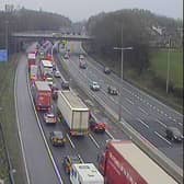 Queues are building on the M62 eastbound near Leeds. Photo: National Highways