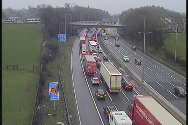 Queues are building on the M62 eastbound near Leeds. Photo: National Highways