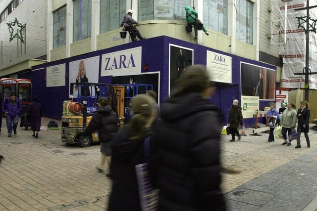 The new Zara store, which was opening on Briggate, and replaced the old M&S shop. Pictured on November 8, 2001.