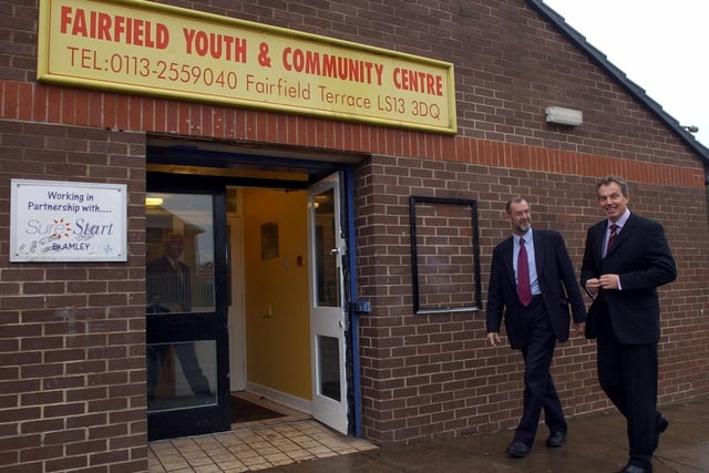 MP John Battle escorts Prime Minister Tony Blair on a visit to Fairfield Youth and Community Centre in November 2003.