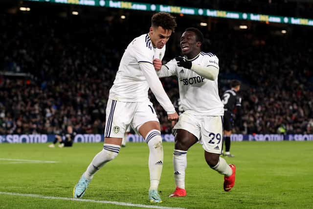 WINNER: Rodrigo, left, celebrates netting the goal that defeated Real Sociedad with livewire Willy Gnonto, right. Photo by Jan Kruger/Getty Images.