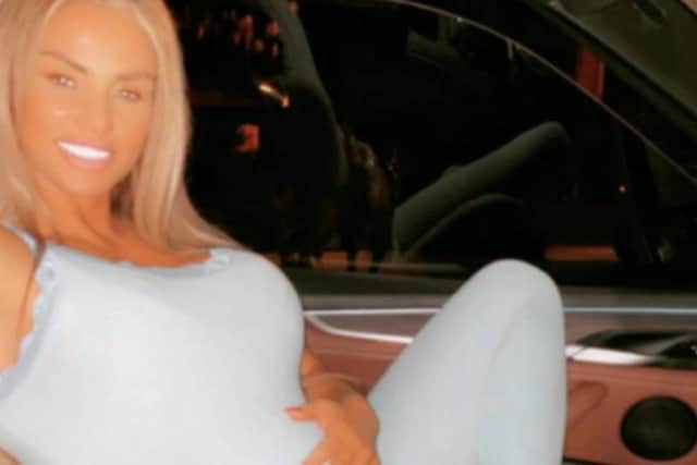 Katie Price posed with her hands on her stomach as she thanked her boyfriend, Carl Woods (Picture: Instagram)