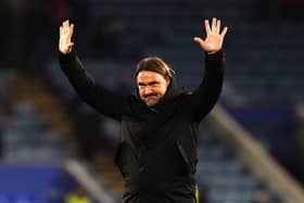 Leeds United manager Daniel Farke celebrates after the final whistle in the Sky Bet Championship match at the King Power Stadium, Leicester. Picture date: Friday November 3, 2023. PA Photo. See PA story SOCCER Leicester. (Photo credit: Nick Potts/PA Wire)