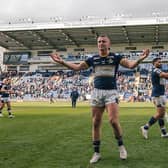 Harry Newman celebrates Leeds Rhinos' home win against Catalans Dragons last March. Picture by Alex Whitehead/SWpix.com.