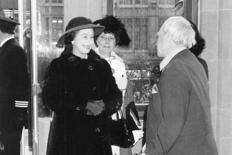 The Queen chats with Yorkshire born sculptor Henry Moore at the new-look Leeds City Art Gallery in November 1982.