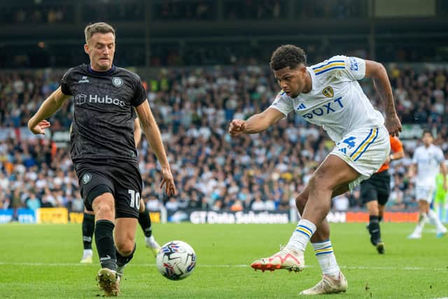 Georginio Rutter fires in a shot.
Leeds United v Bristol City. SkyBet Championship. Elland Road.
Picture by Bruce Rollinson
7 October 2023.