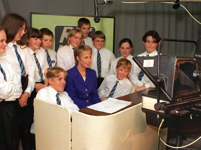 Former pupil turned YTV presenter Helen James shows students how its done in the studio at the media and communications department at Ralph Thoresby High School in July 1996.