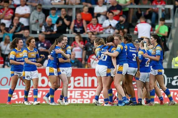 Rhinos celebrate last month's televised Super League win over St Helens. Picture by Ed Sykes/SWpix.com.